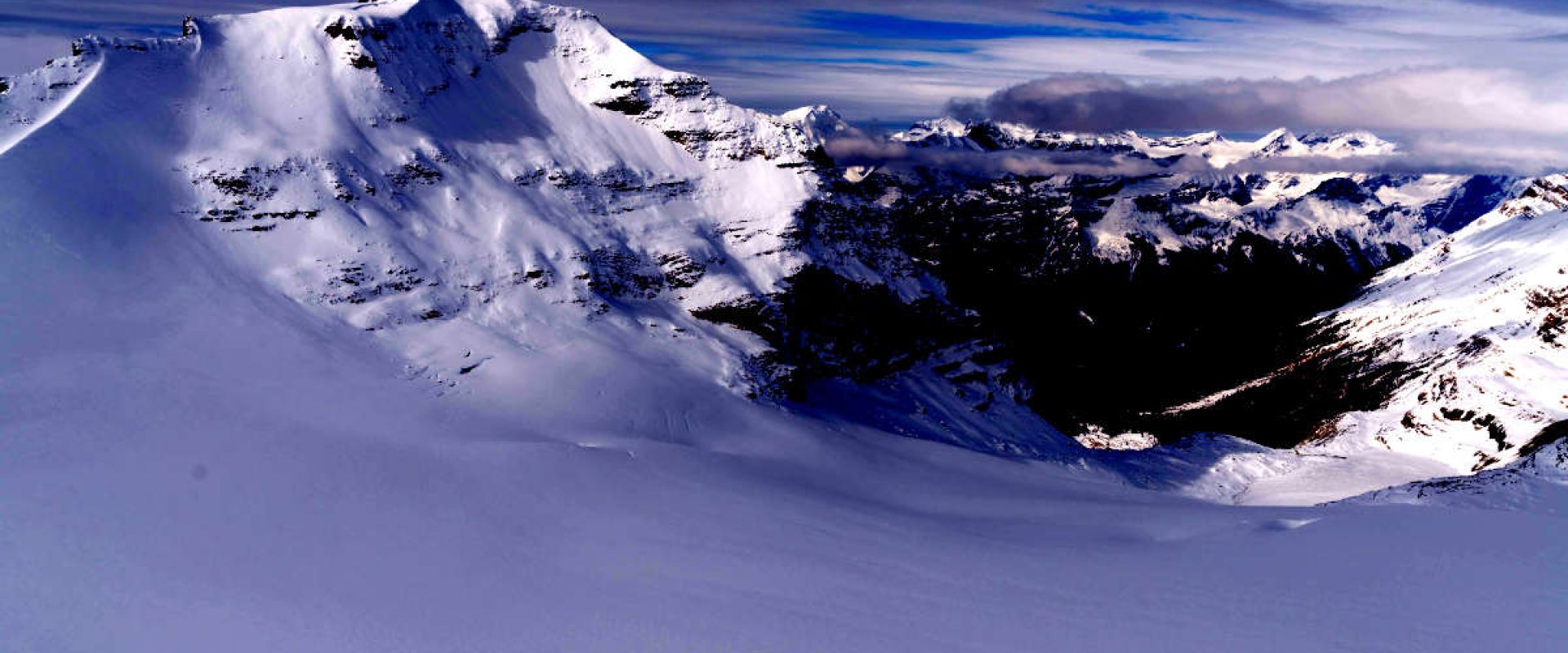 View of ice and mountain peaks from the Wapta Icefield.