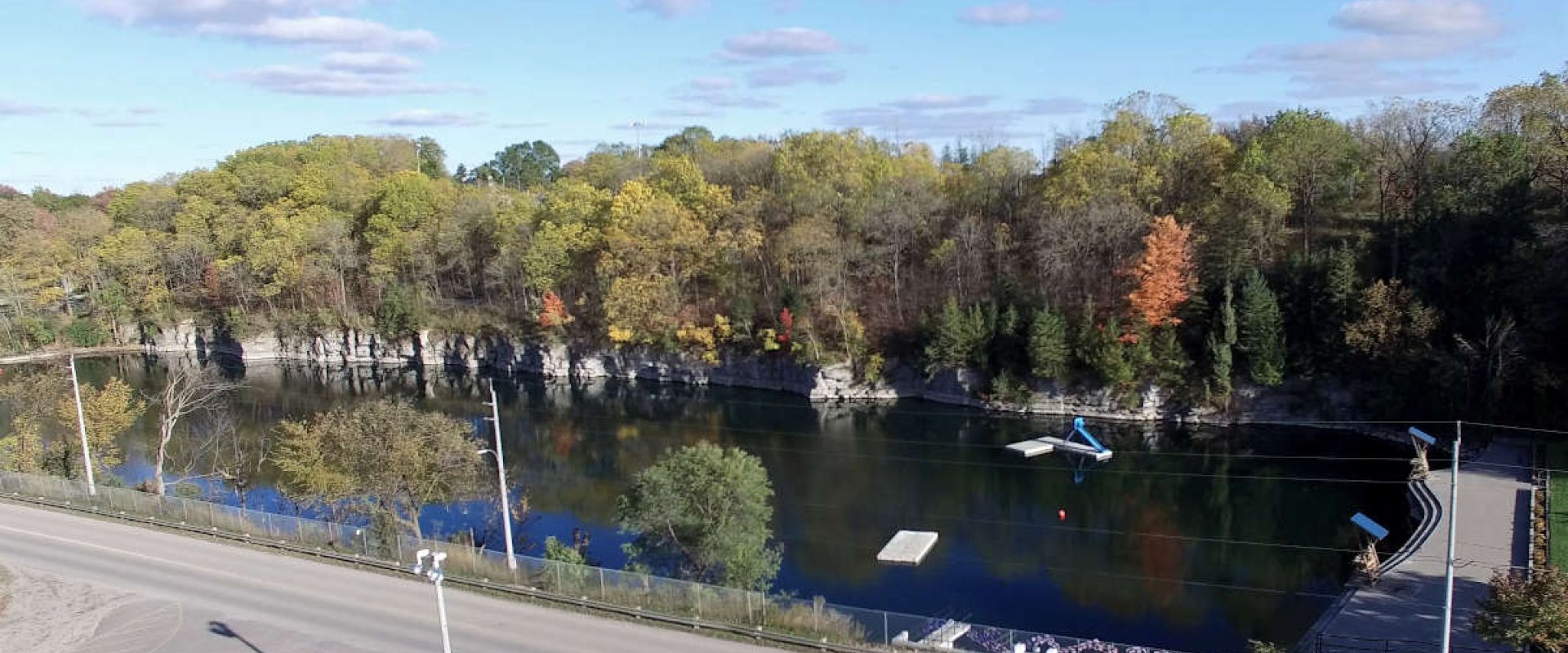 The St. Marys Quarry Pool is equipped with swimming docks and a slide. It is Canada's largest outdoor freshwater swimming pool.